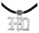Harley-Davidson® Men's Old English H-D Silver Necklace w/ Leather Cord