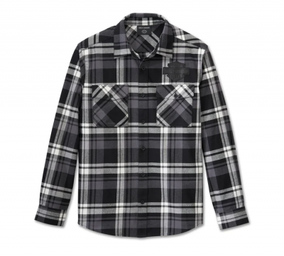 Bar & Shield Flannel Shirt - Plaid - Harley Black & Blackened Pearl