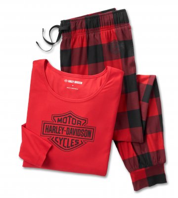 PYJAMAS-SET RÖD/SVART DAM