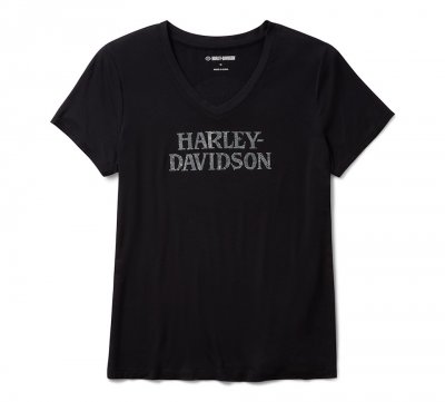 Women's Willie G Skull Bling V-neck - Harley Black