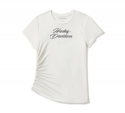 Women's Essential Bling Ruched Short Sleeve Top - Cloud Dancer