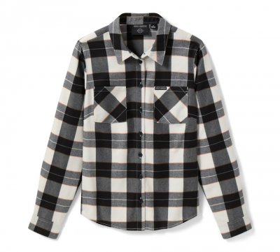 Women's H-D Standard Buffalo Plaid Long Sleeve Shirt - Plaid - Cloud Dancer & Harley Black