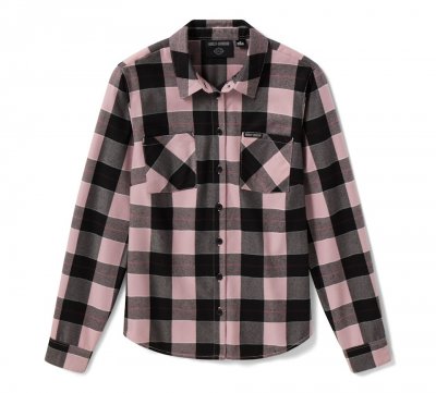 Women's H-D Standard Buffalo Plaid Long Sleeve Shirt - Plaid - Dusty Mauve & Harley Black