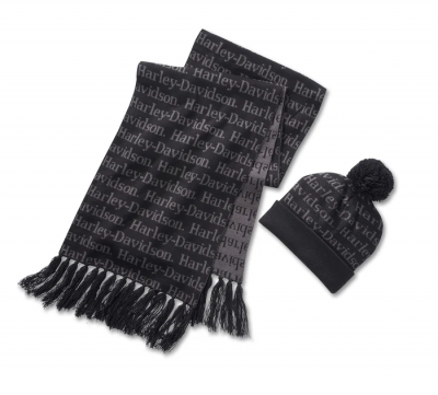 Women's Harley-Davidson Beanie and Scarf Gift Set - Harley Black