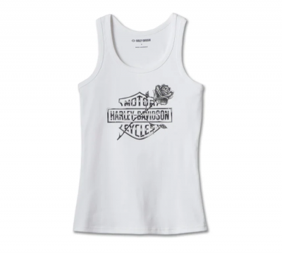 Harley-Davidson Tank -Women's Rose Bar & Shield Tank - Bright White
