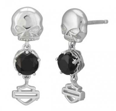 Harley-Davidson® Women's Skull & Stone Post Earrings, Sterling Silver