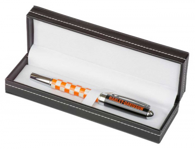 Harley-Davidson® Checkered Black Ink Pen w/ Black Gift Box - Orange