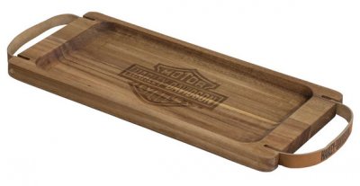 Harley-Davidson® Wooden Serving Board Engraved Bar & Shield Logo w/Leather Straps