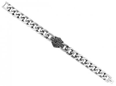 Harley-Davidson® Men's Bar & Shield Stainless Steel Chain Bracelet
