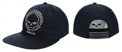 Harley-Davidson® Little Boys' Skull Twill Flat Brim Snap Back Baseball Cap- Black