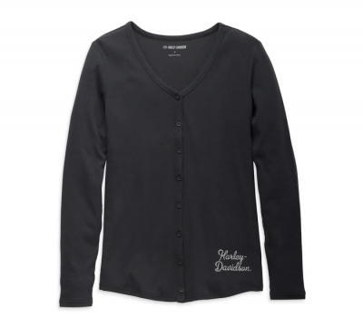 Harley-Davidson Women's Adventuresome Button Front Knit Top - Black Beauty