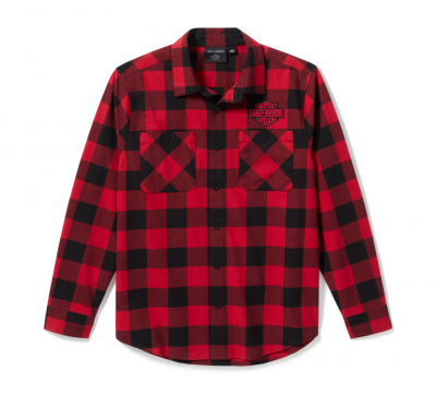 SHIRT-WOVEN,BLACK/RED PLAID